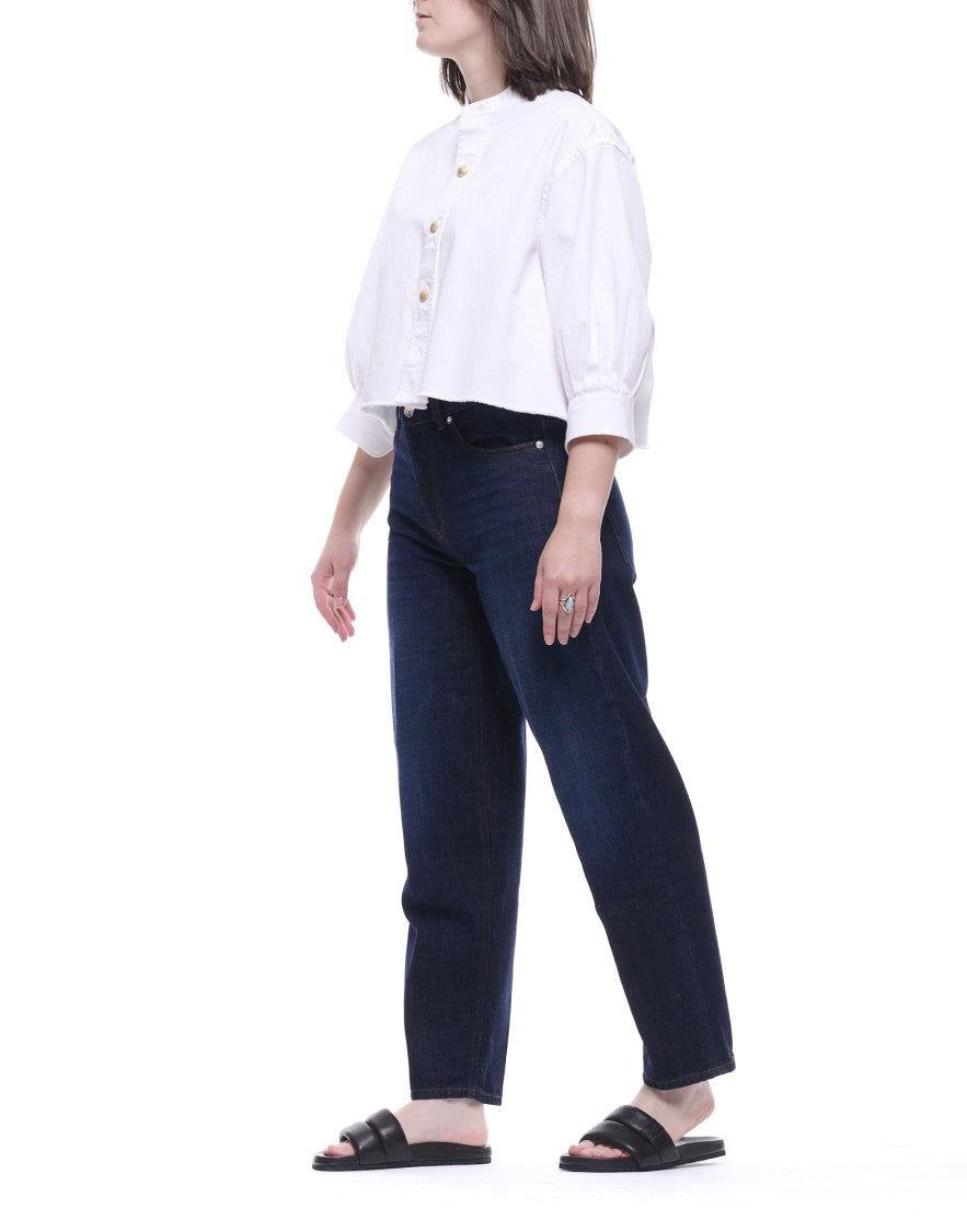Cellar Door White Loren Cropped Cotton Shirt