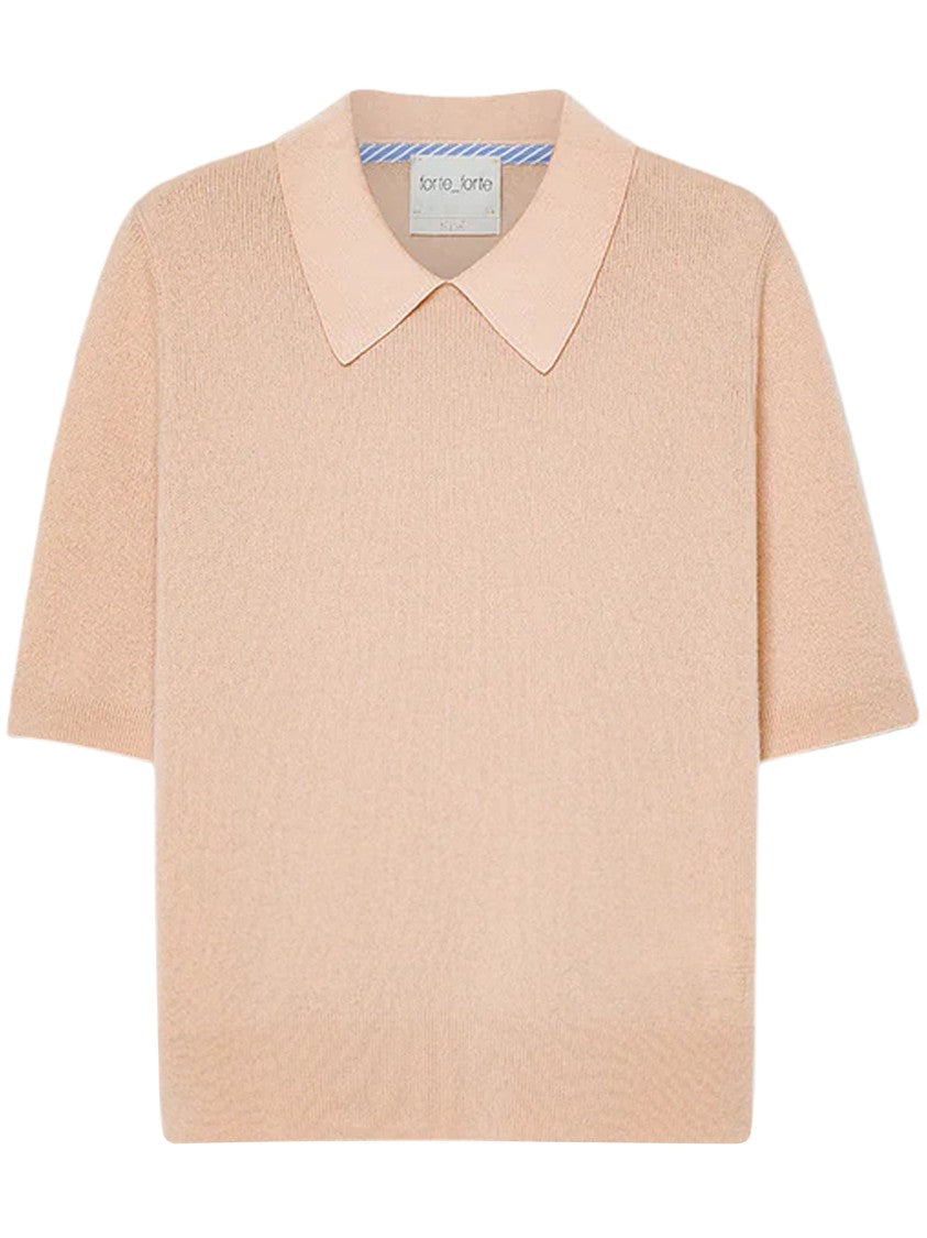 Forte Forte Gauze Wool-Cashmere Boxy Half-Sleeve Polo Shirt
