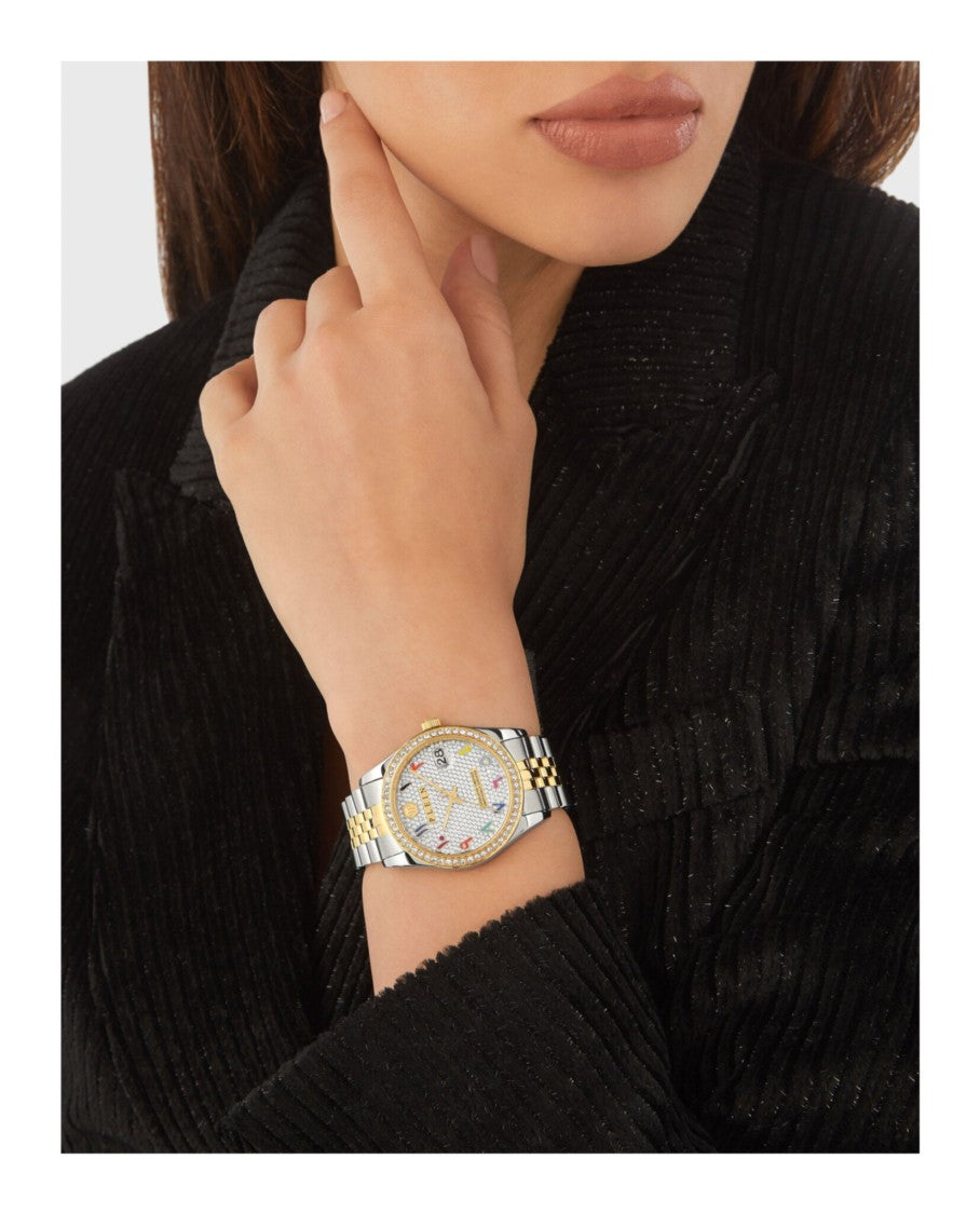 Philipp Plein Date Superlative Crystal Watch With Two-Tone Elegance