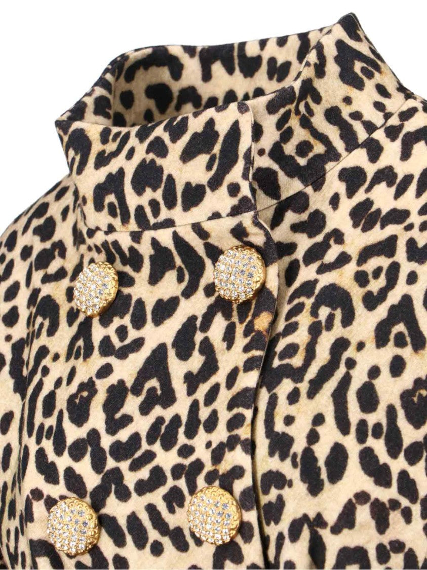 Valentino Double-Breasted Animal Print Coat – Beige