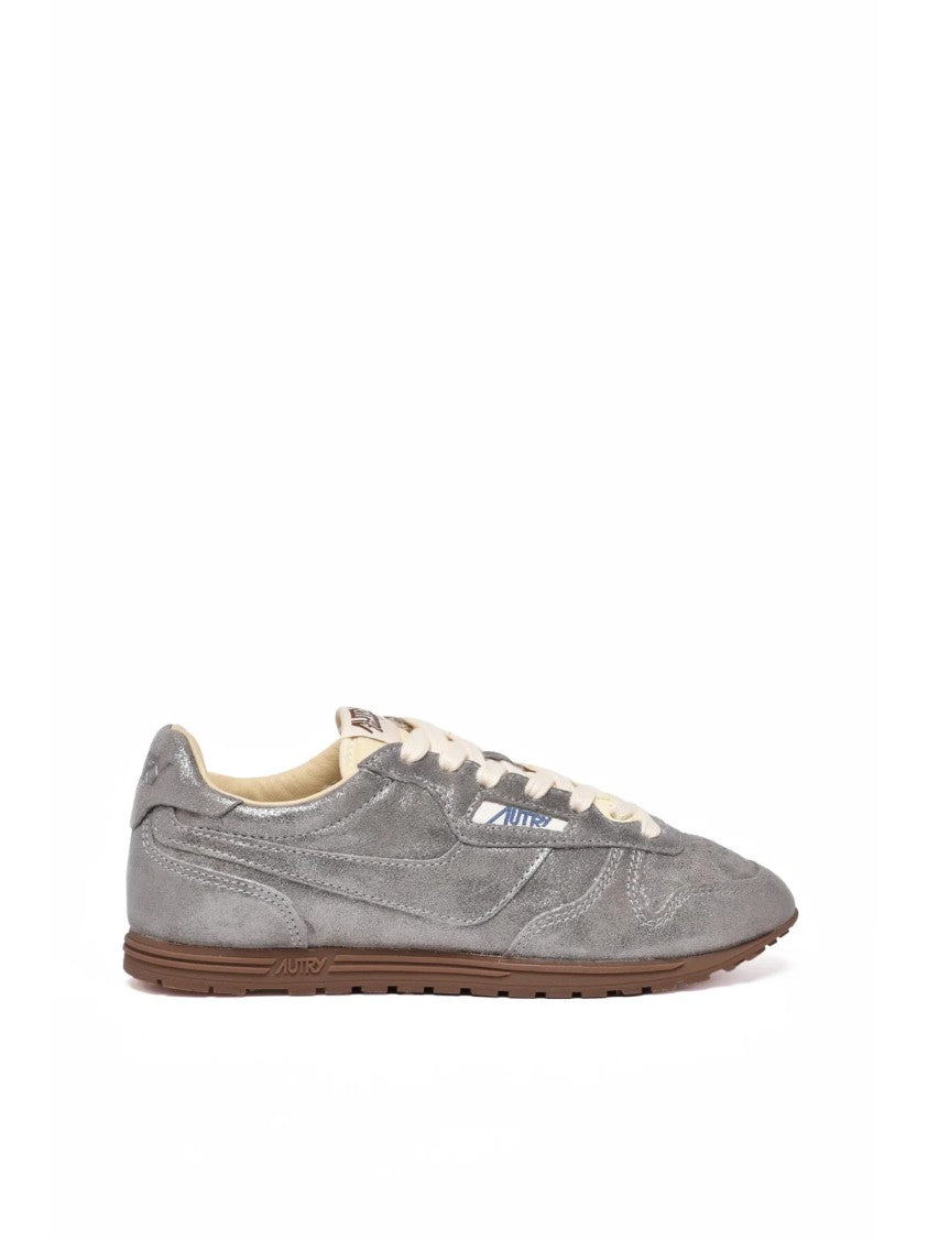 Autry Silver Polyester-Blend Textured Sneakers