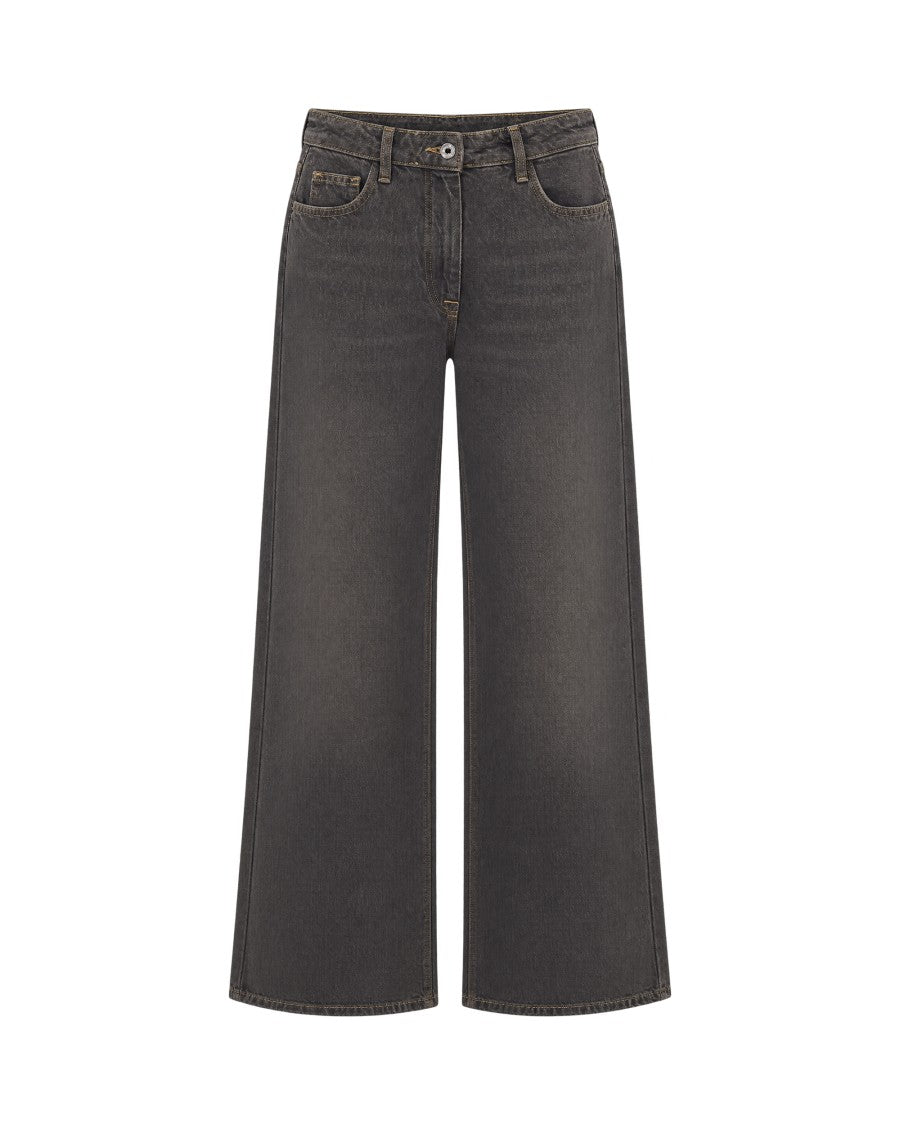 Patrizia Pepe Craft Brown Washed Wide-Leg Denim Jeans