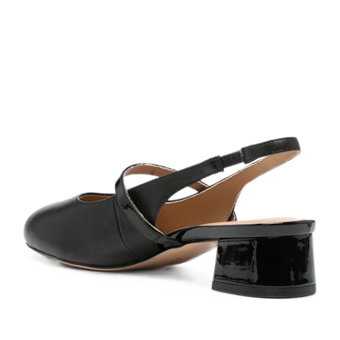 Adrianna Feretti Black Mid Heel Part Open Leather Flats