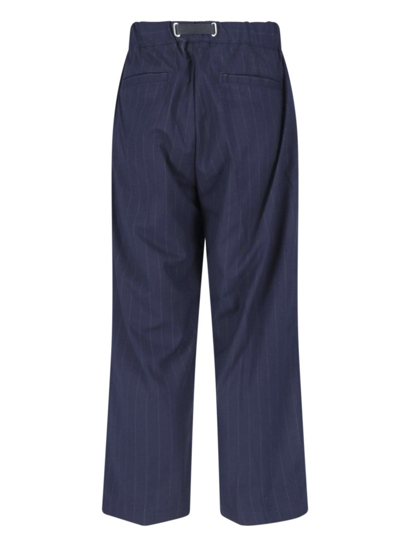 White Sand Blue Straight-Leg Belted Pants