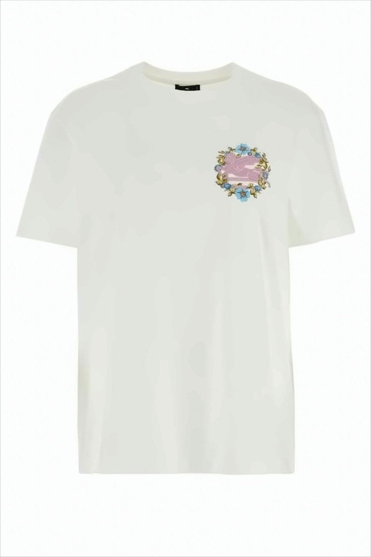 Etro Short-Sleeved Cotton T-Shirt With Floral Emblem