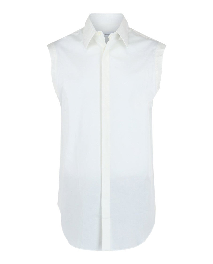 Ferragamo Raw Cut Sleeveless Tuxedo Shirt