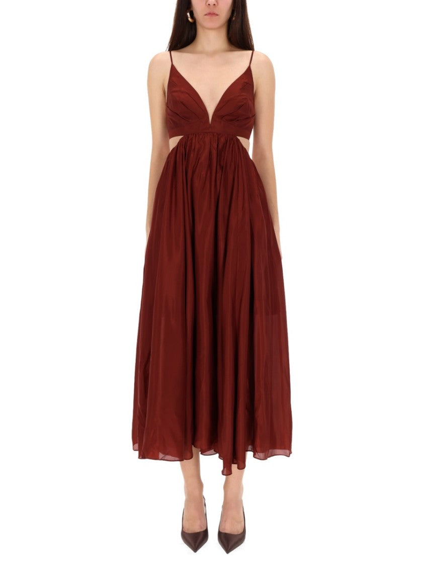 Zimmermann Bordeaux Deep V-Neck Open Back Silk Dress