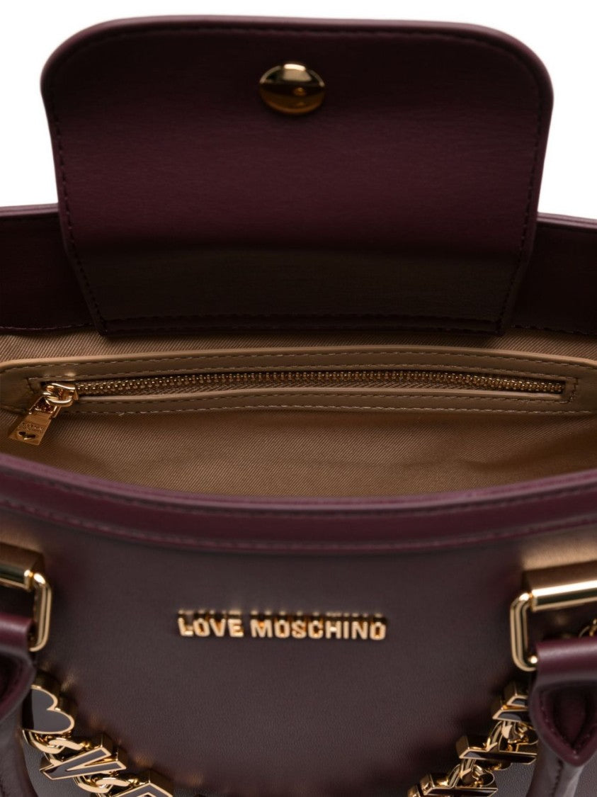 Love Moschino Structured Bordeaux Handbag With Gold Accents