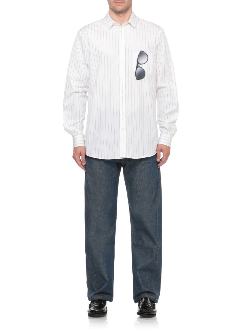 Moschino White All-Over Striped Sunglasses Pocket Shirt