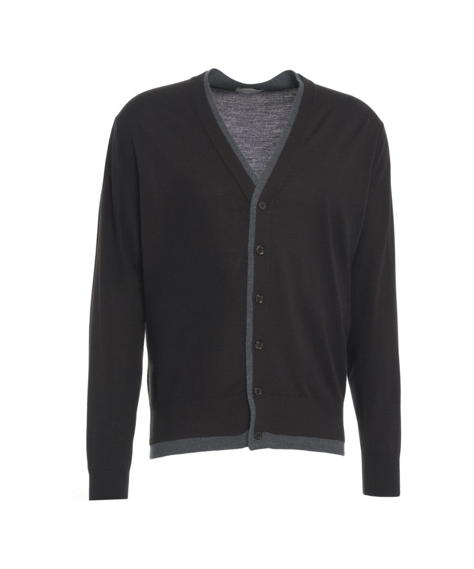 Paolo Pecora Fine-Knit Cardigan With Classic V-Neck And Contrast Trim