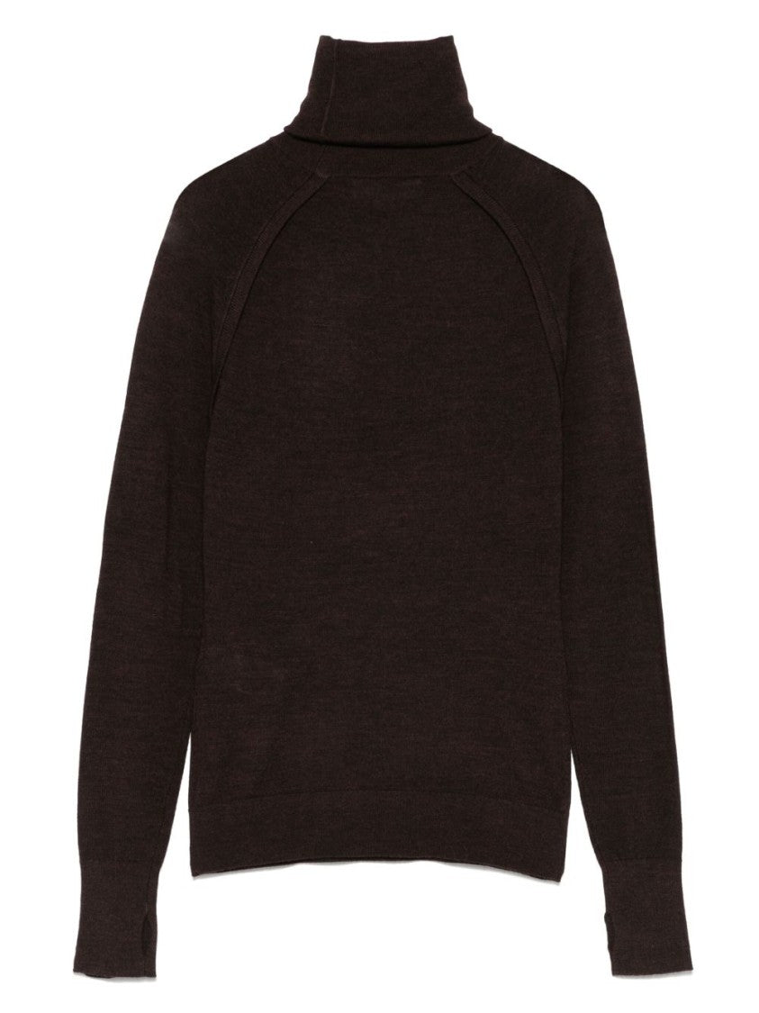 Victoria Beckham Brown Turtleneck Sweater In Merino Wool