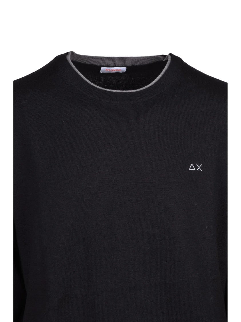 Sun68 Black Merino Wool-Blend Crewneck Pullover