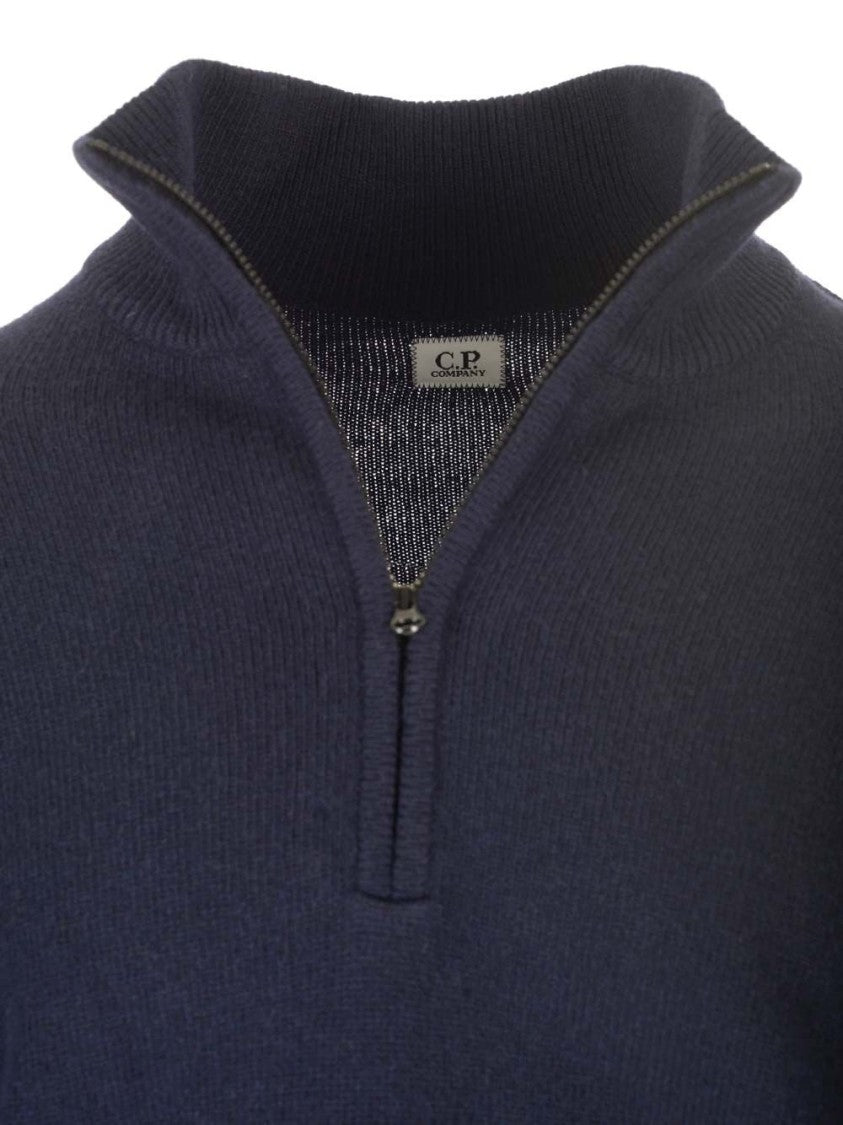 C.P. Company Half-Zip Turtleneck Sweater In Dark Tone