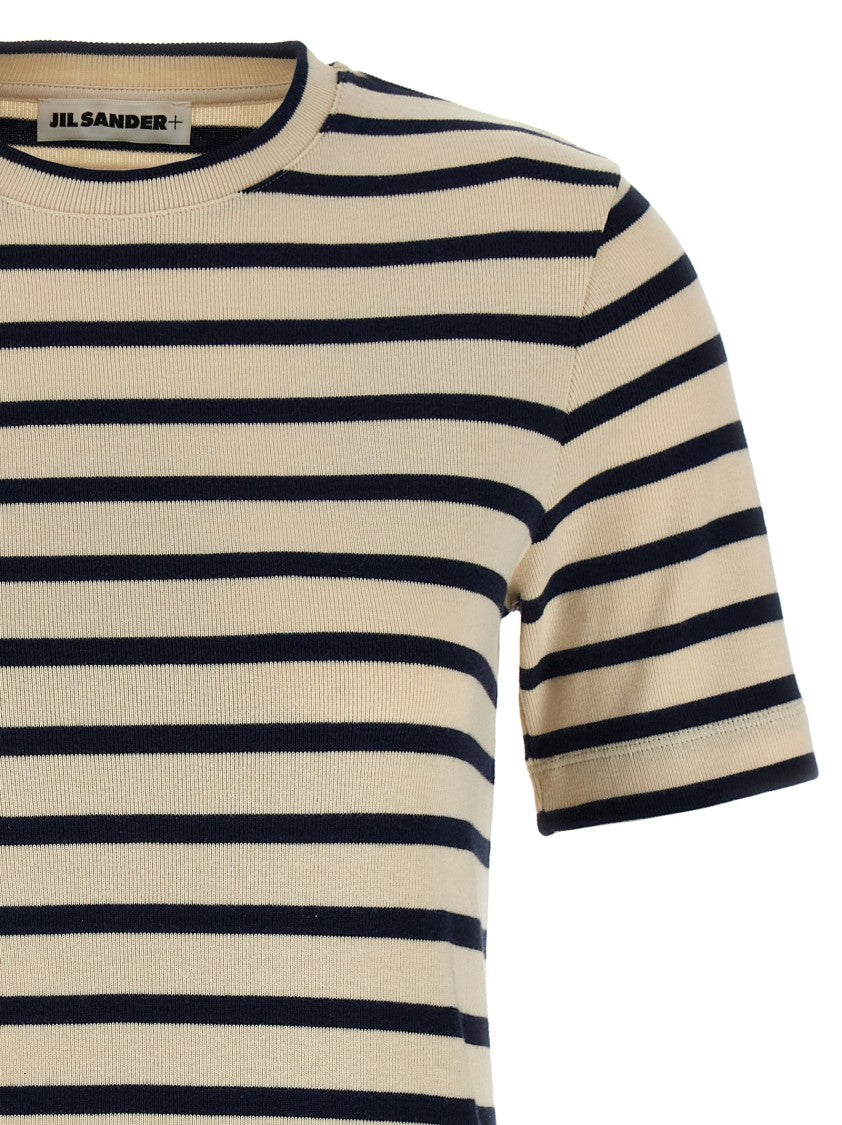 Jil Sander Heavy Cotton Jersey Striped T-Shirt With Logo Patch