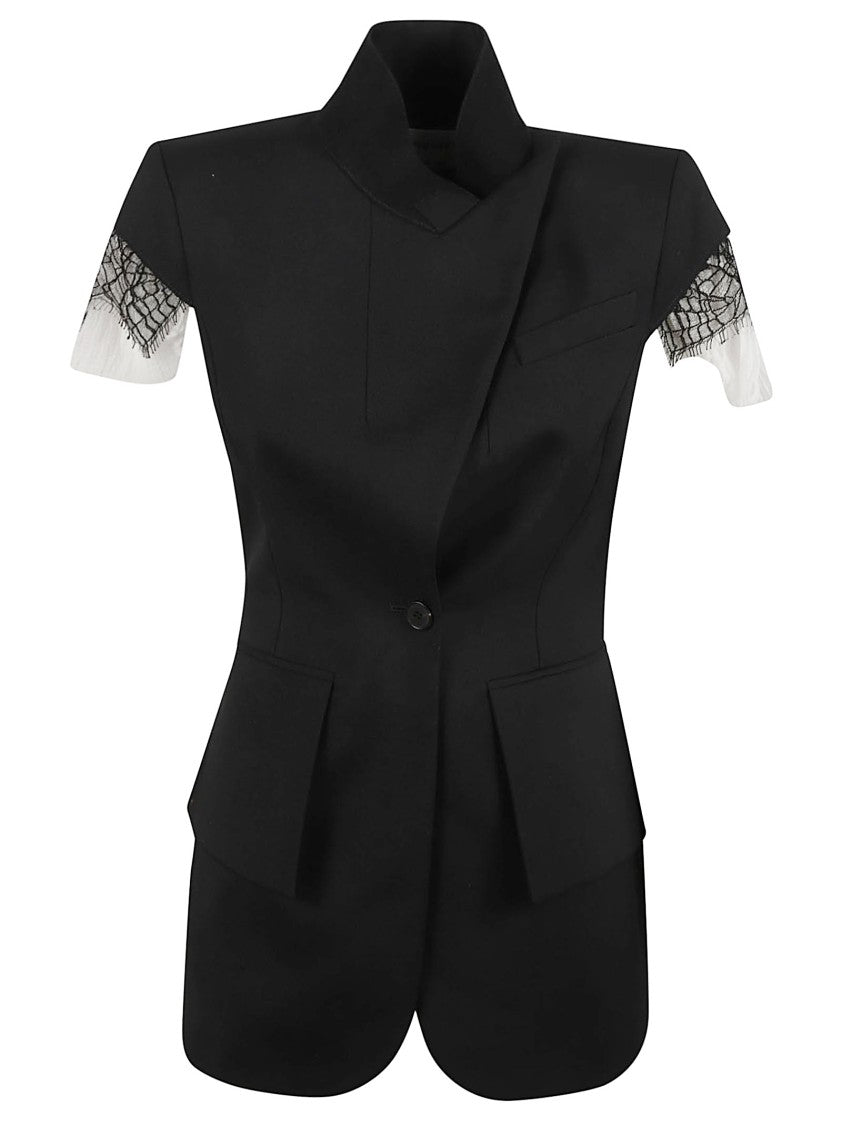 Alexander Mcqueen Asymmetrical Tailored Jacket With Lace Detailing