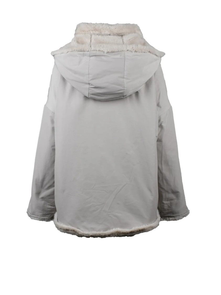 Collection Privee? Beige Reversible Coat With Faux Fur Trims And Removable Hood