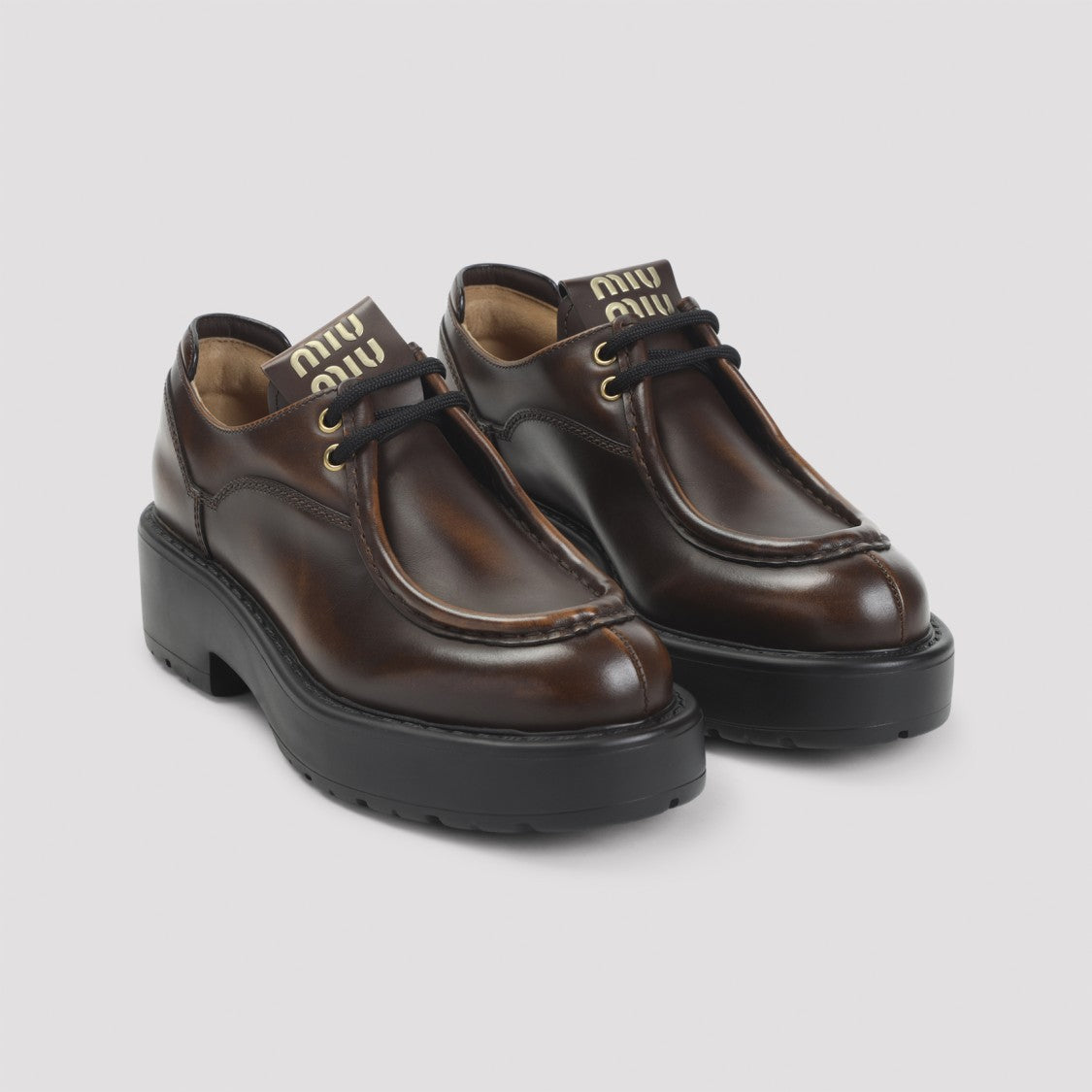 Miu Miu Brown Calf Leather Lace-Up Shoes