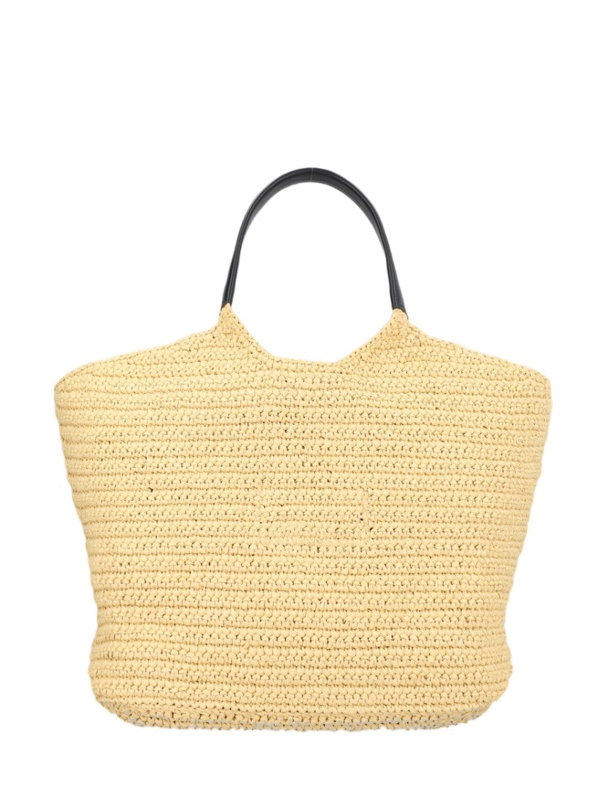 Balmain Woven Crochet Tote Bag With Smooth Handles And Embossed Logo