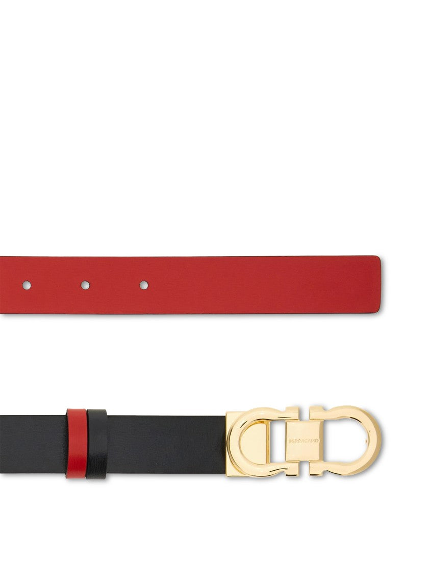 Ferragamo Narrow Calf Leather Belt With Polished Gold-Tone Buckle