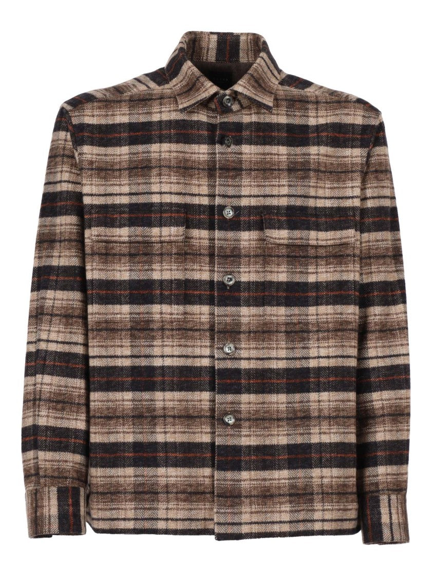 Xacus Plaid Button-Up Shirt With Stand Collar And Chest Pockets