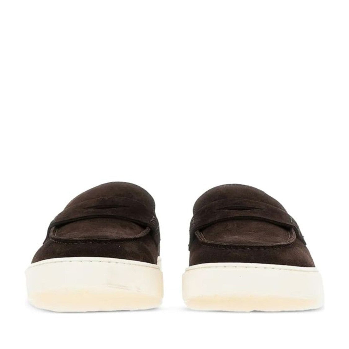 Doucal's Brown Classic Penny Strap Contrasting Sole Leather Loafers