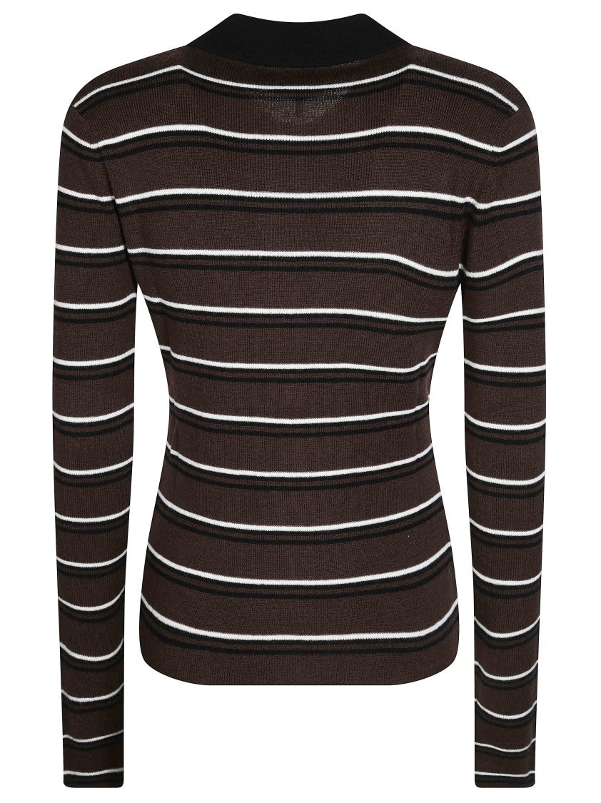 Ganni Ribbed Merino Wool Polo Shirt
