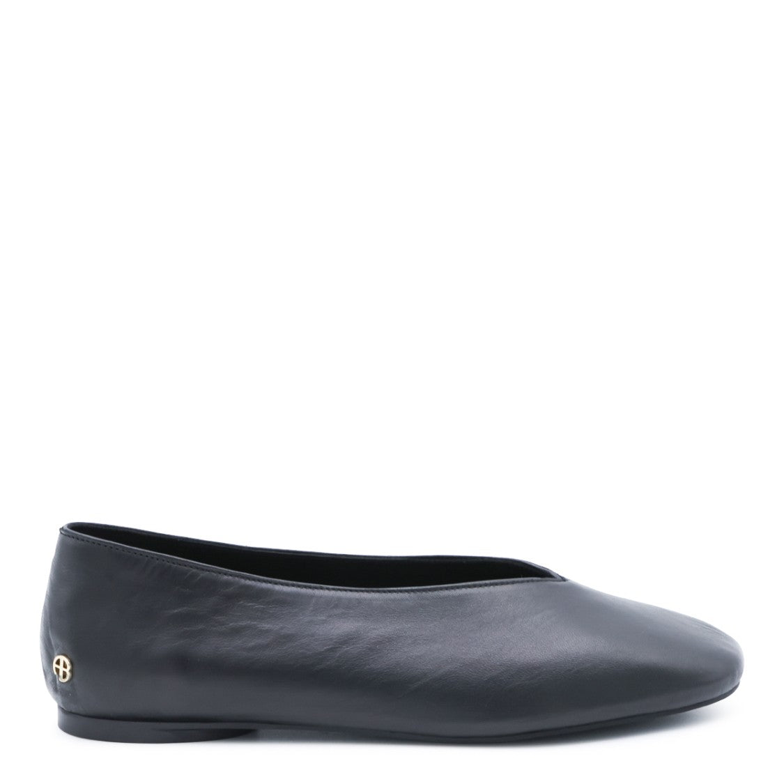 Anine Bing Minimalist Black Leather Flats With Subtle Logo Detail