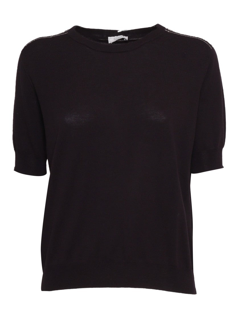 Peserico Relaxed Fit Black Knitted Sweater With Ribbed Texture