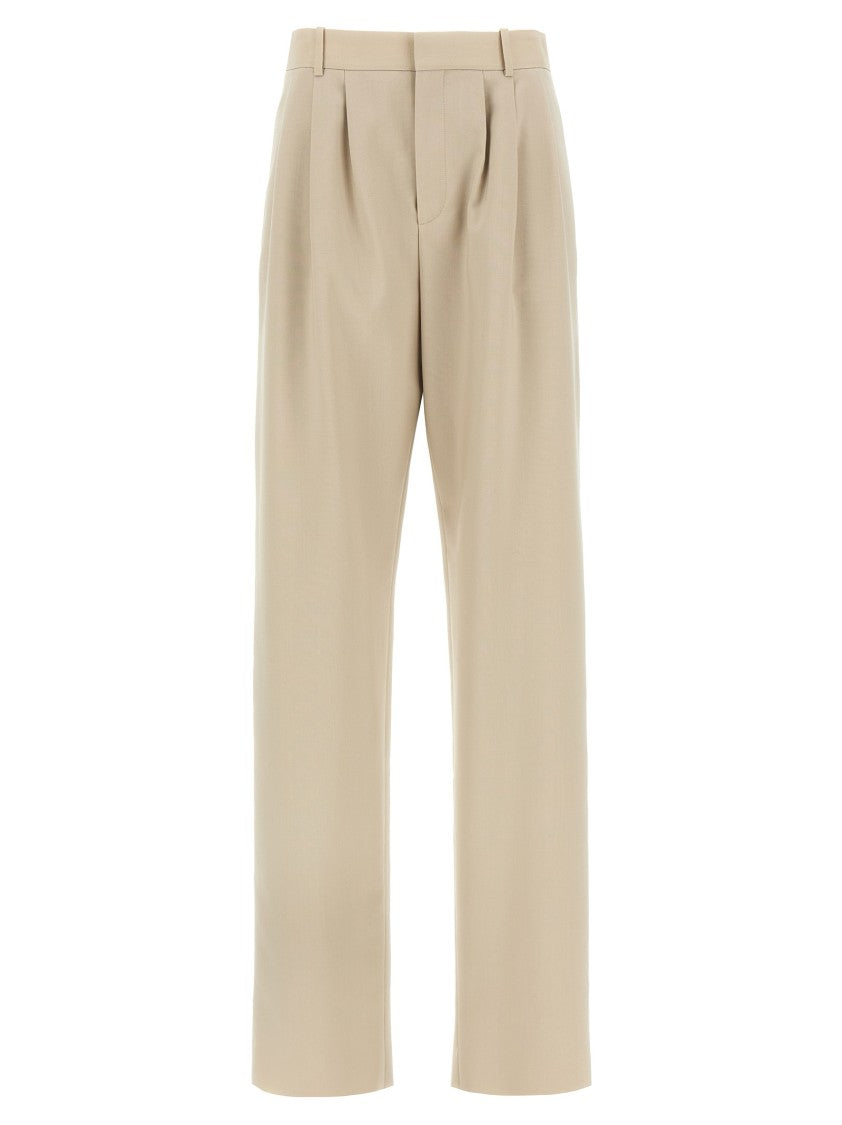 Saint Laurent Wide Leg Wool Trousers With Silk Lining And Stretched Pleats