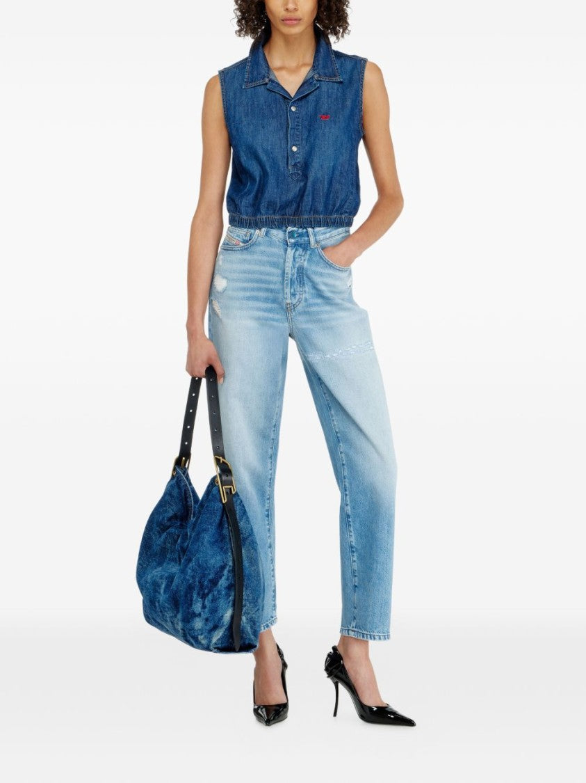 Diesel Light Blue Distressed Straight-Leg Jeans With Classic Five-Pocket Design