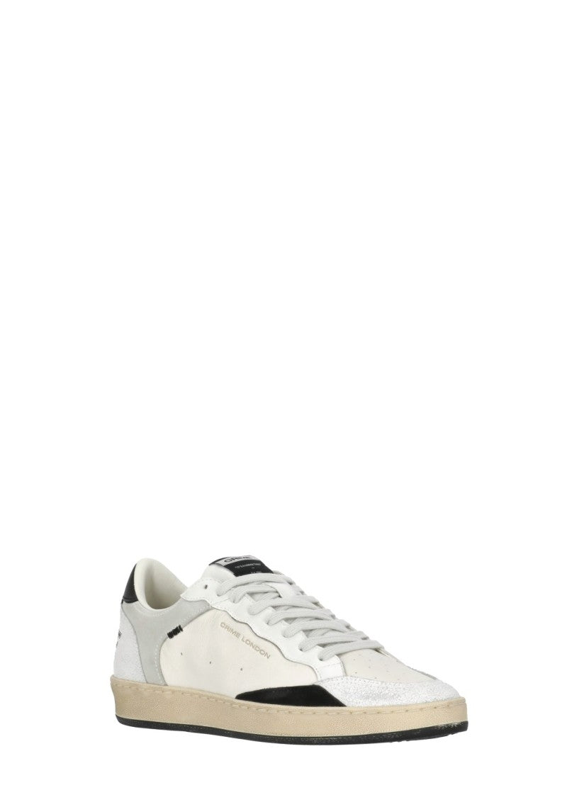 Crime London White Grey Suede Inserts Leather Sneakers