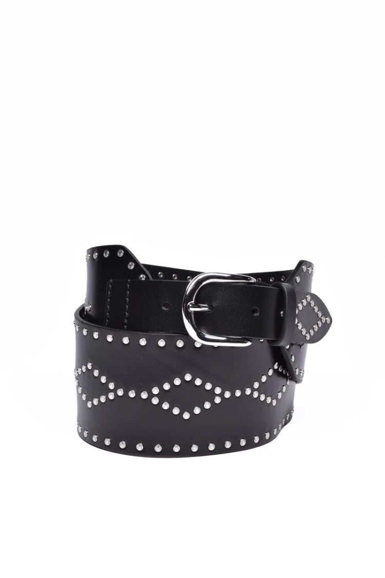 Isabel Marant Black Leather Belt With Decorative Silver Studs