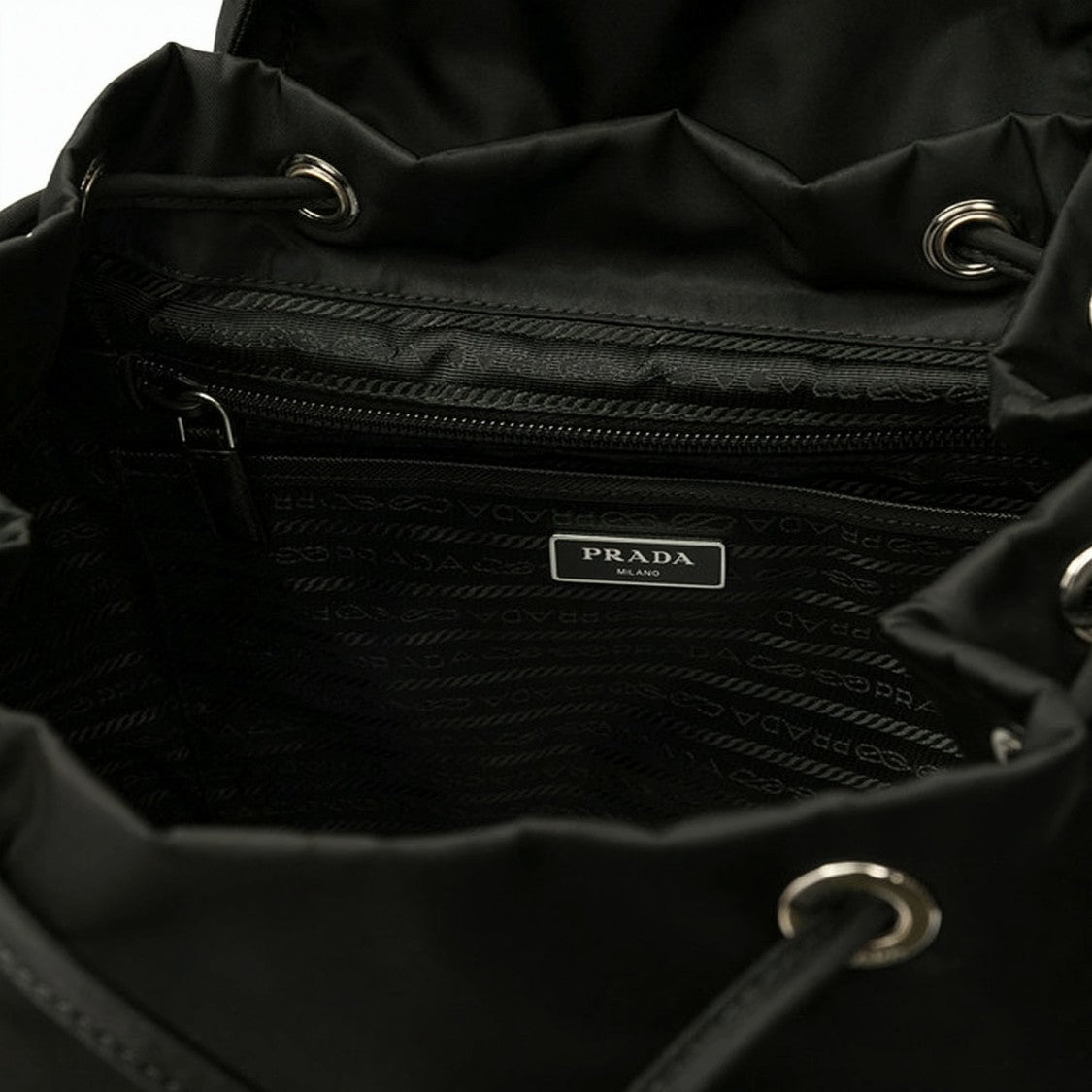 Prada Medium Nylon Backpack With Flap Closure And Pouch