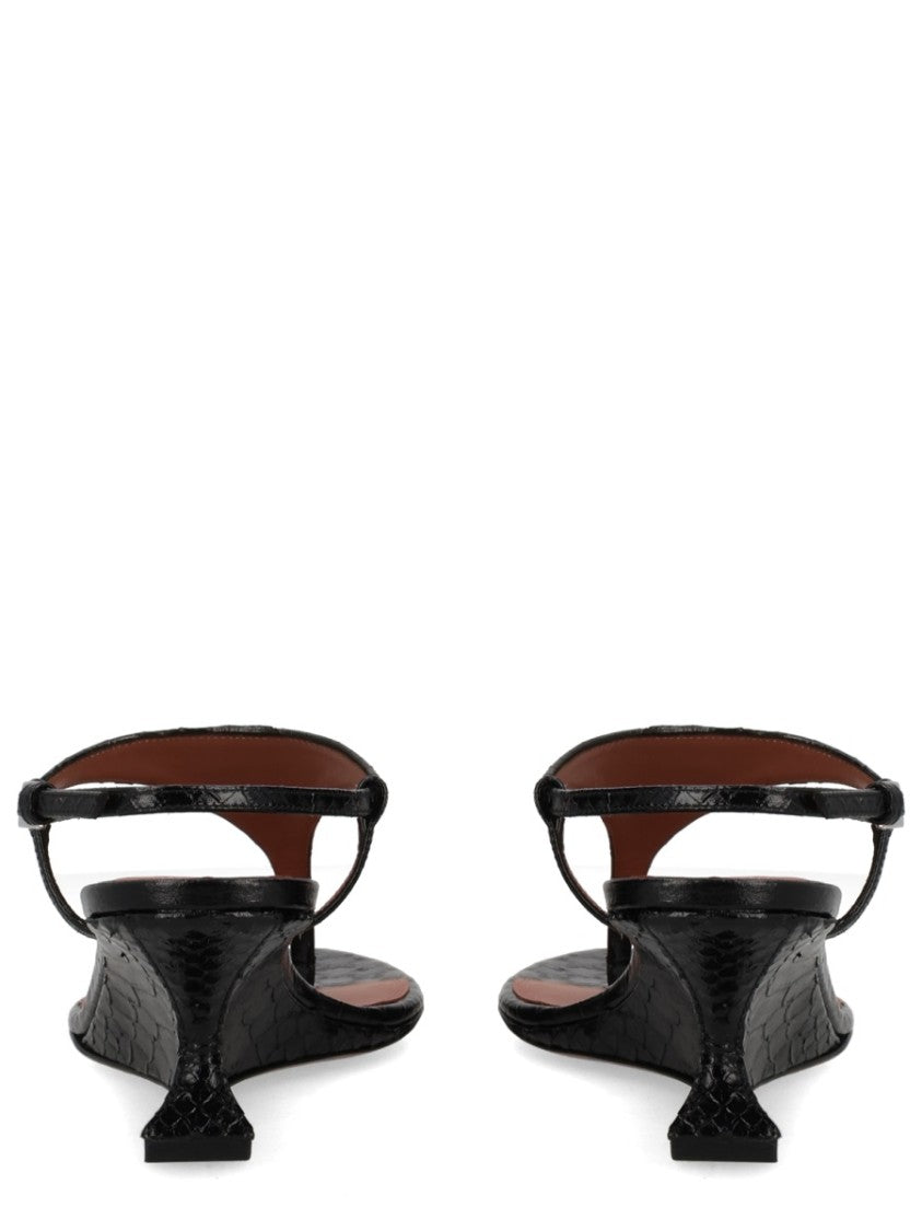 Paris Texas Nina Crocodile-Embossed Wedge Strap Sandals