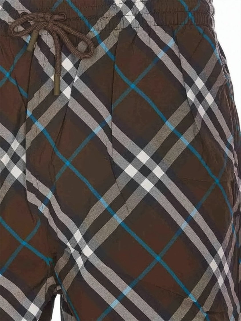 Burberry Plaid Patterned Nylon Shorts With Drawstring Waist