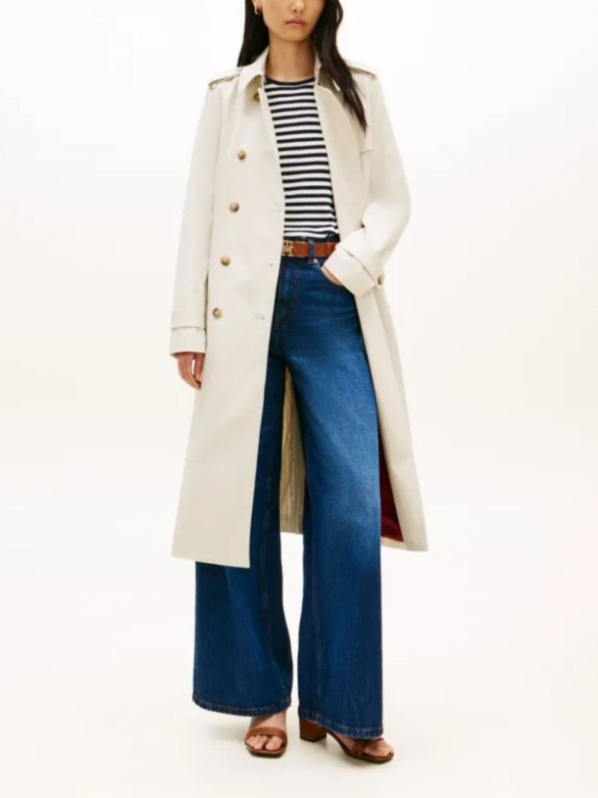 Tommy Hilfiger White Gold Tone Button Trench Coat