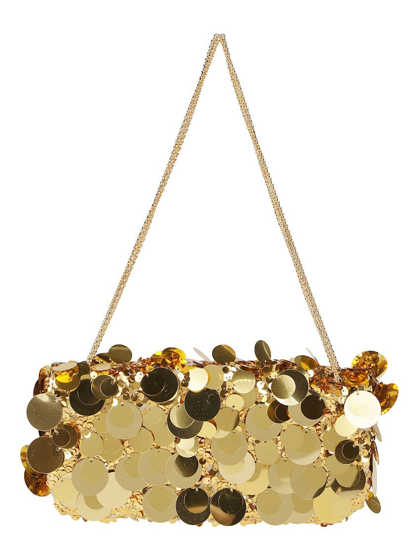 Rabanne Gold Sparkle Baguette Sequined Lamb Leather Shoulder Bag