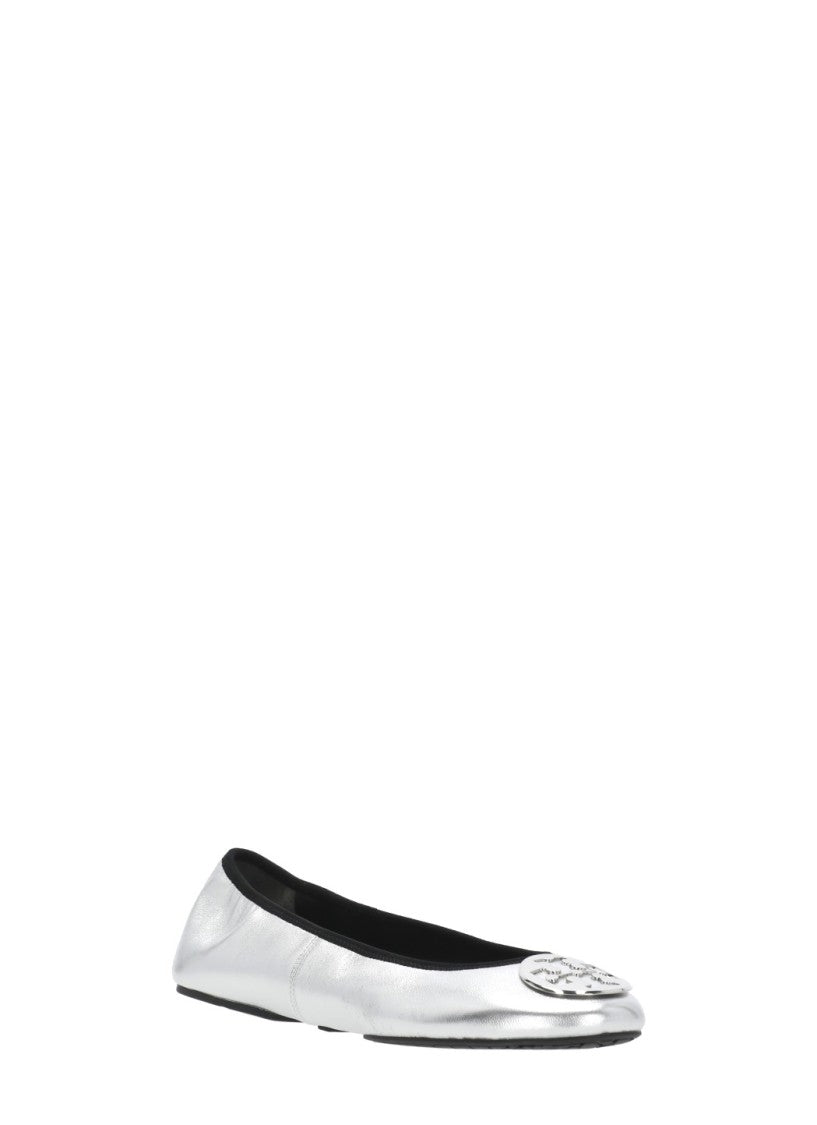 Tory Burch Silver Reva Leather Flats