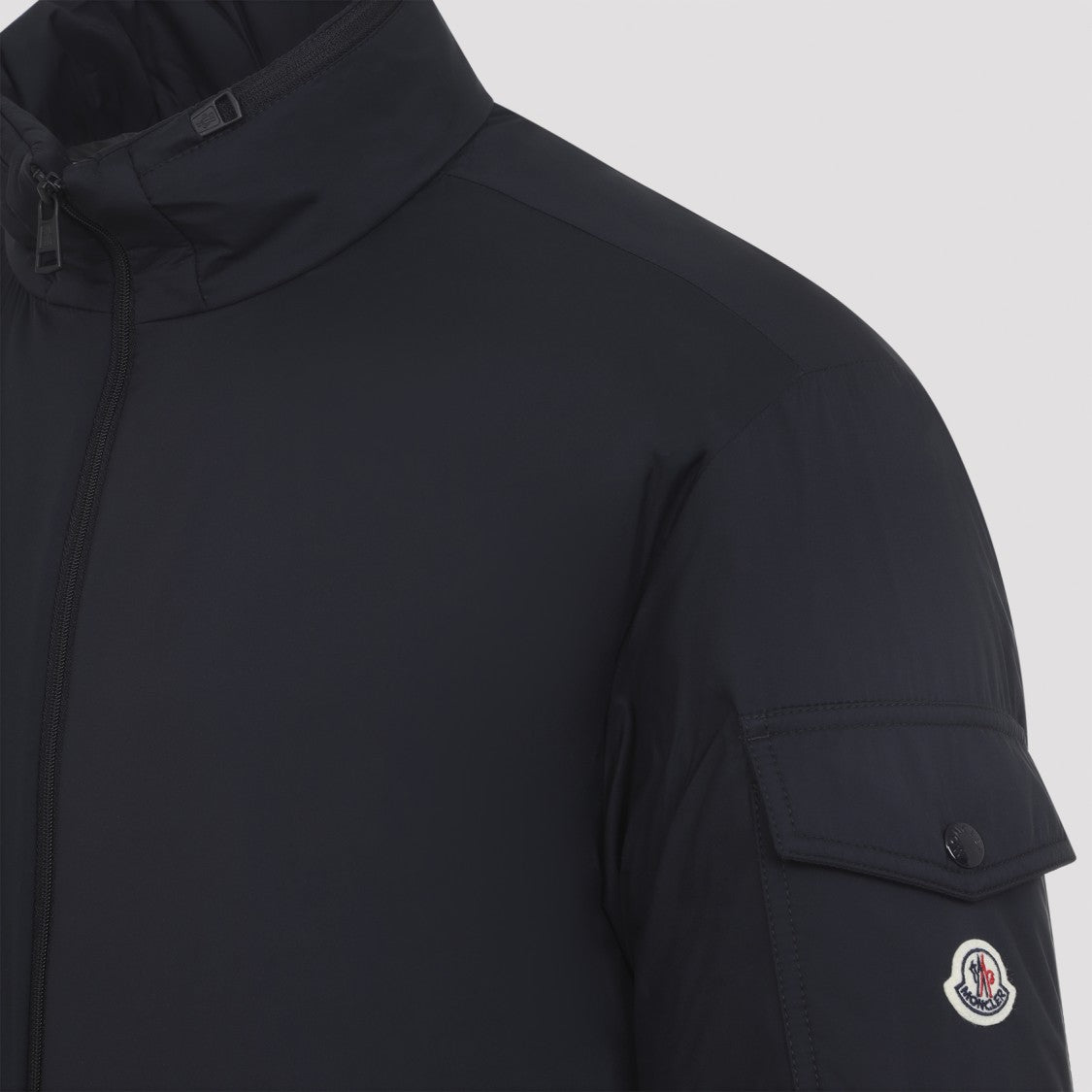 Moncler Down-Filled Blue Polyamide Jacket With Concealed Hood