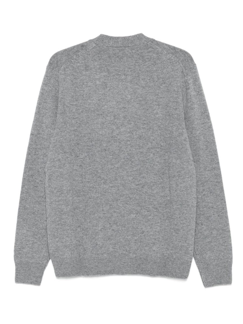 Mc2 Saint Barth Light Grey Wool Cardigan With V-Neckline