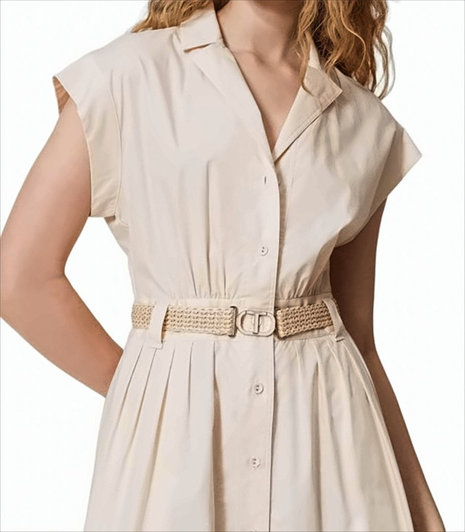 Twin-Set Long Chemisier Dress With Rafia Belt