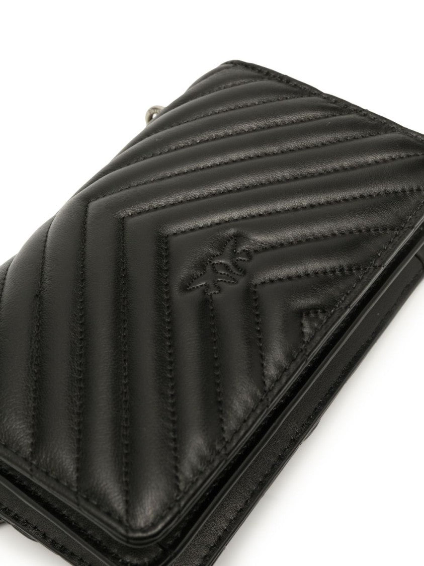 Pinko Black Calf Leather Chevron Handbag