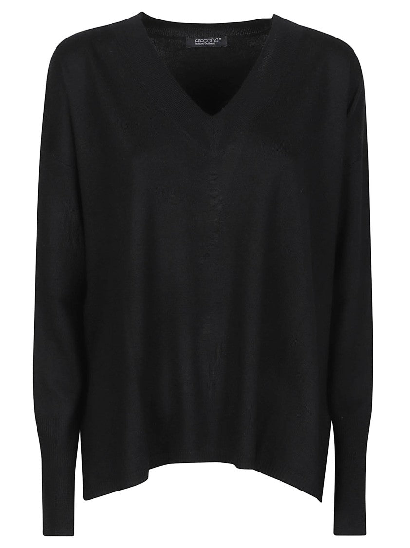 Aragona Asymmetrical Fine Virgin Wool V-Neck Sweater