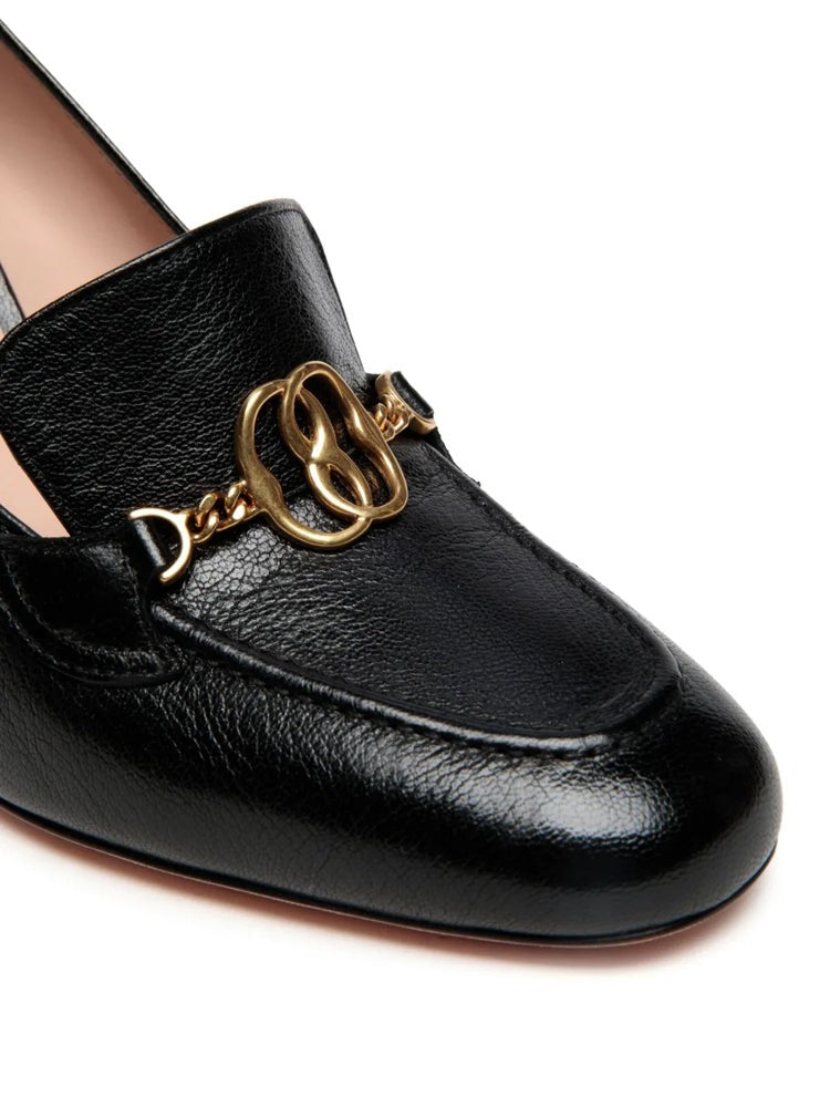 Bally Black Gold-Tone Chain Leather Pumps