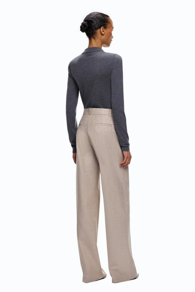Pinko Beige Polyester-Viscose Blend Metallic-Fleck Trousers
