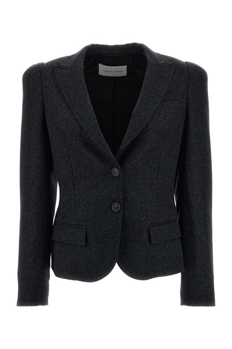 7 For All Mankind Grey High Shoulder Cropped Wool Blazer