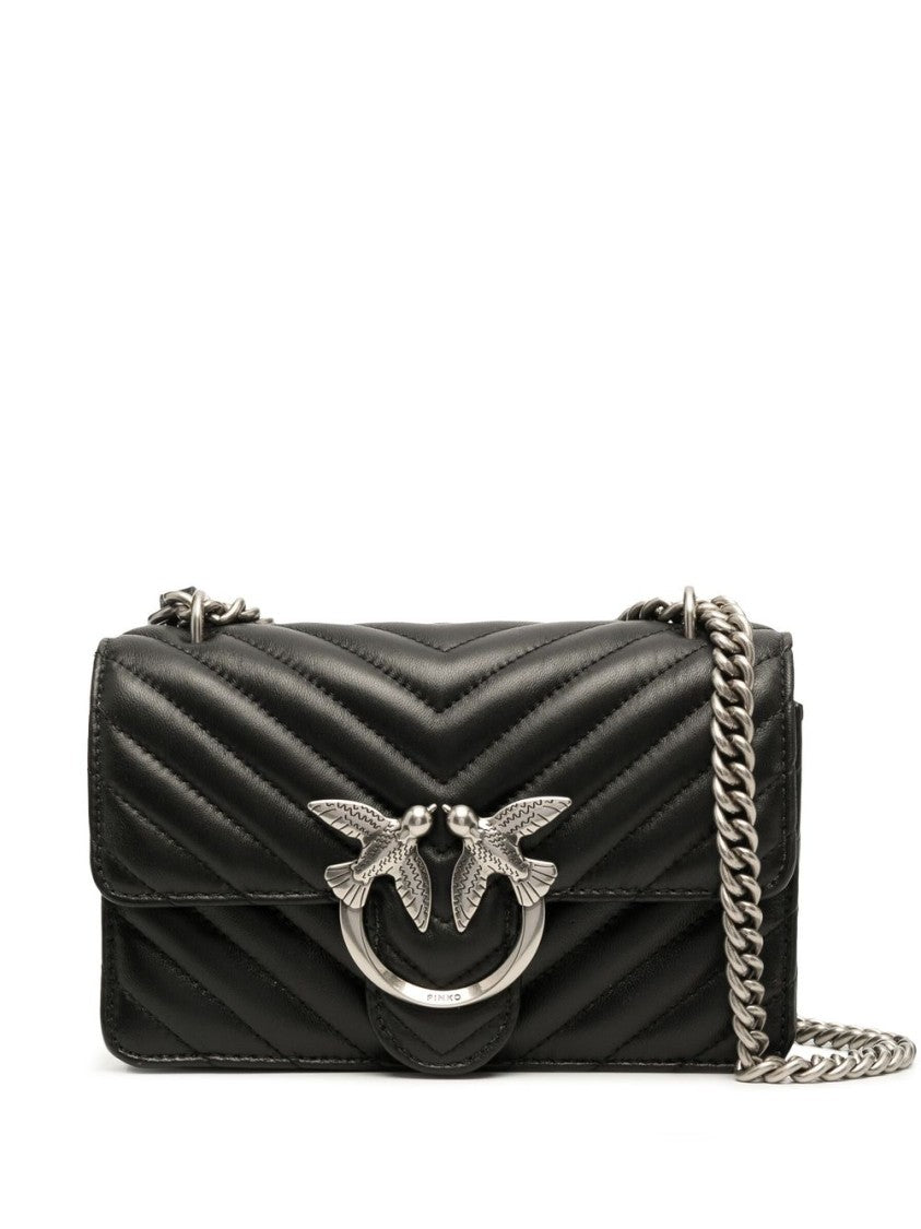 Pinko Black Calf Leather Chevron Handbag