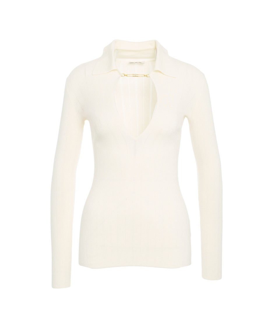 Elisabetta Franchi Ribbed Sweater With Chain Detail