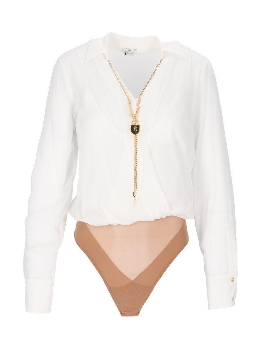 Elisabetta Franchi Long Sleeve Gold Chain Bodysuit