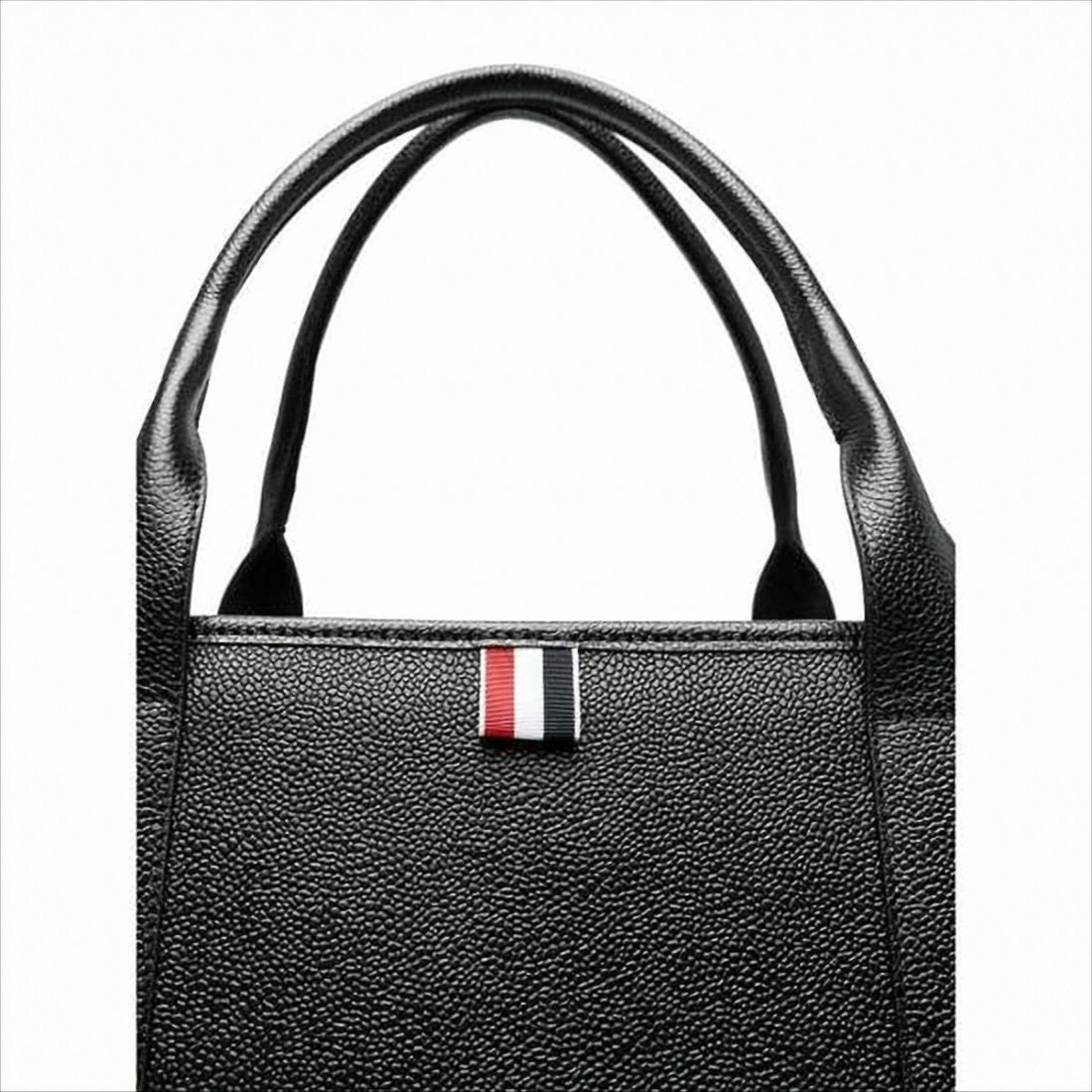Thom Browne Structured Calf Leather Tote Bag With Striped Detailing